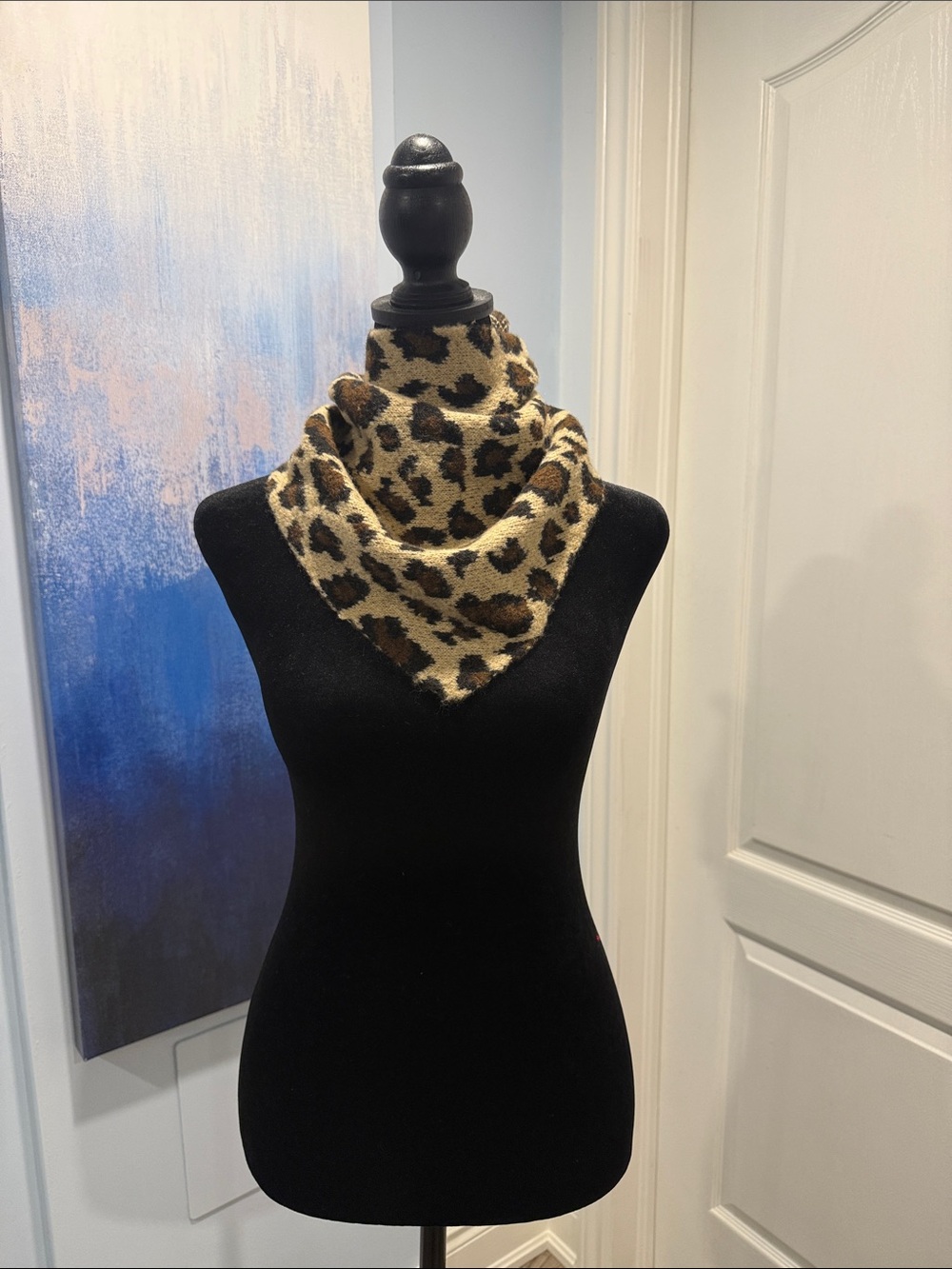 Zara Leopard Print Knit Bandana Scarf - Brown & Black